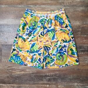 VINTAGE CEDARS 100% SILK HIGH WAIST FULLY LINED DRESS SHORTS OCEAN PRINT SIZE L